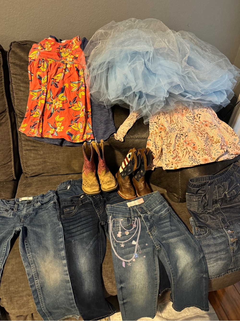 Girls' Denim Jeans with Embroidered Necklace Detail